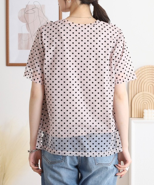 Anna Nicola(アンナニコラ)の「Anna Nicola ドットチュールフリルトップス 半袖カットソー(Tシャツ/カットソー・レディース・ブラック/ライトグレー/ベージュ・38)」の18枚目の写真