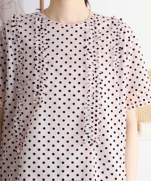 Anna Nicola(アンナニコラ)の「Anna Nicola ドットチュールフリルトップス 半袖カットソー(Tシャツ/カットソー・レディース・ブラック/ライトグレー/ベージュ・38)」の19枚目の写真