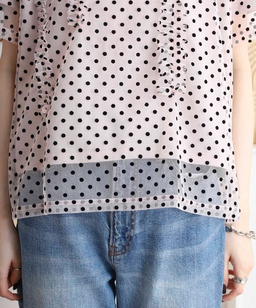 Anna Nicola(アンナニコラ)の「Anna Nicola ドットチュールフリルトップス 半袖カットソー(Tシャツ/カットソー・レディース・ブラック/ライトグレー/ベージュ・38)」の21枚目の写真
