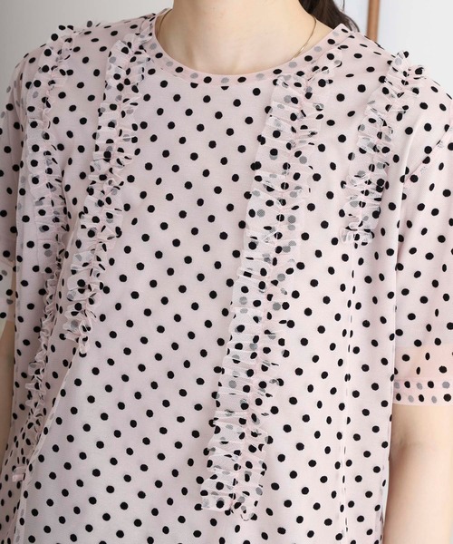Anna Nicola(アンナニコラ)の「Anna Nicola ドットチュールフリルトップス 半袖カットソー(Tシャツ/カットソー・レディース・ブラック/ライトグレー/ベージュ・38)」の20枚目の写真