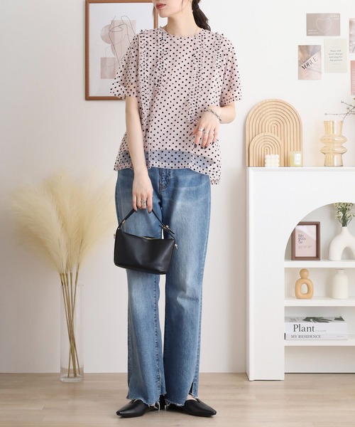 Anna Nicola(アンナニコラ)の「Anna Nicola ドットチュールフリルトップス 半袖カットソー(Tシャツ/カットソー・レディース・ブラック/ライトグレー/ベージュ・38)」の15枚目の写真