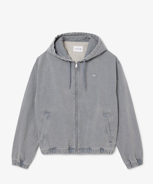 LACOSTE（ラコステ）の「ボリュームスリーブ ナチュラルピグメントダイ ジップアップ デニムフーディー / ヴィンテージ加工パーカー（パーカー・メンズ・グレー・46/48/50/52）」の5枚目の写真
