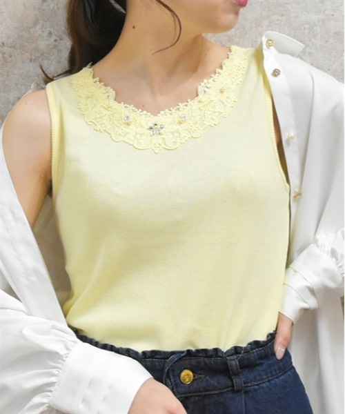 axes femme（アクシーズファム）の「吸水速乾フラワーレースタンク（タンクトップ・レディース・ブラック/レッド/ブルー/イエロー/キナリ/サックスブルー・FREE）」の6枚目の写真