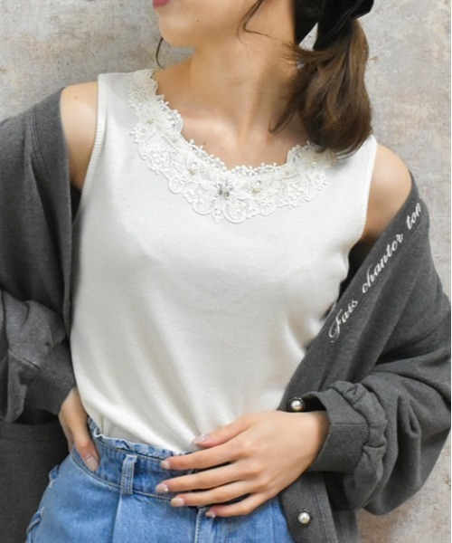 axes femme（アクシーズファム）の「吸水速乾フラワーレースタンク（タンクトップ・レディース・ブラック/レッド/ブルー/イエロー/キナリ/サックスブルー・FREE）」の2枚目の写真