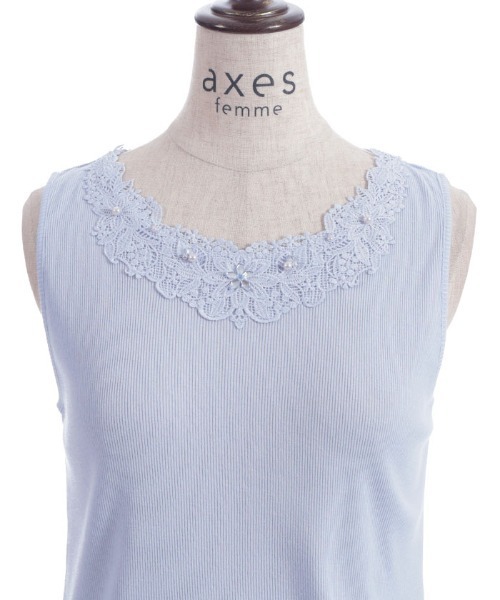 axes femme アクシーズファム  ブルー　レース　タンクトップ セール】繊細レースタンク（タンクトップ）｜axes femme（アクシーズ