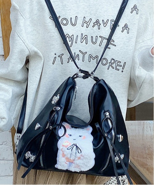 gossip!ロサンゼルス(ゴシップロサンゼルス)の「Y2K風 ネコ刺繍 リボン ショルダーバッグ 3WAY(ショルダーバッグ・レディース・シルバー/ブラック・FREE)」の16枚目の写真