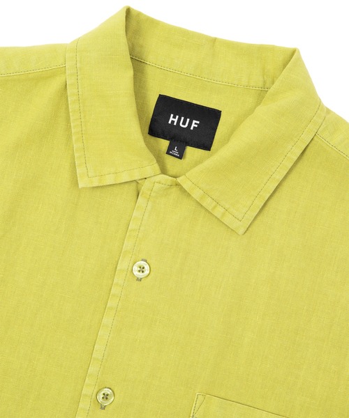 HUF : キャンプカラー半袖シャツ HUF GARDEN CENTER PIGMENT DYED CAMP SHIRT / HUF ヘンプ 半袖