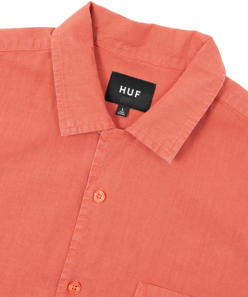 HUF : キャンプカラー半袖シャツ HUF GARDEN CENTER PIGMENT DYED CAMP SHIRT / HUF ヘンプ 半袖