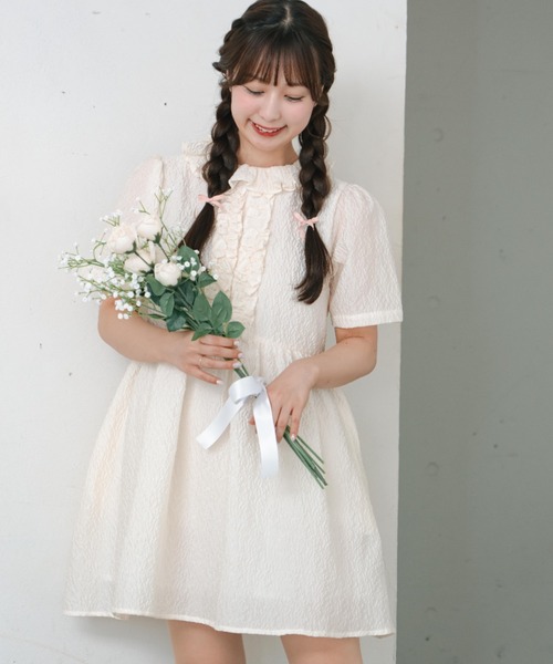 INTER FACTORY（インターファクトリー）の「【mayuka】 - ホイップミニワンピース - made in INTER FACTORY（ワンピース・レディース・アイボリー/ピンク/ホワイト・FREE）」の3枚目の写真