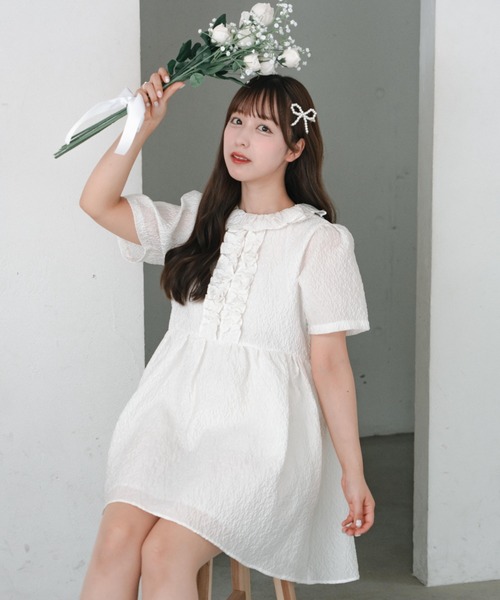 INTER FACTORY（インターファクトリー）の「【mayuka】 - ホイップミニワンピース - made in INTER FACTORY（ワンピース・レディース・アイボリー/ピンク/ホワイト・FREE）」の6枚目の写真