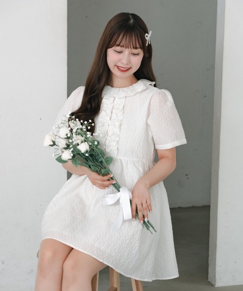 INTER FACTORY（インターファクトリー）の「【mayuka】 - ホイップミニワンピース - made in INTER FACTORY（ワンピース・レディース・アイボリー/ピンク/ホワイト・FREE）」の4枚目の写真