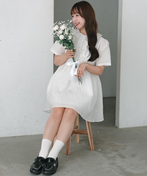 INTER FACTORY（インターファクトリー）の「【mayuka】 - ホイップミニワンピース - made in INTER FACTORY（ワンピース・レディース・アイボリー/ピンク/ホワイト・FREE）」の9枚目の写真