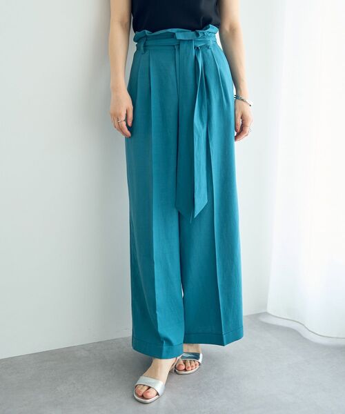YECCA VECCA(イェッカヴェッカ)の「ベルテッドリネン混ワイドパンツ(その他パンツ・レディース・ライトベージュ/ブルーグリーン/ネイビー・FREE)」の3枚目の写真
