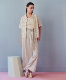 ベルテッドリネン混ワイドパンツ