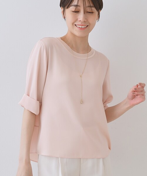 INDIVI（インディヴィ）の「【洗える／5分袖】シルク風素材オフィスブラウス（シャツ/ブラウス・レディース・ネイビー系5/ライトブルー/ピンク系1/ネイビー/ライトグレー/ホワイト/ブルー系5・38/34/15 /13/05）」の7枚目の写真