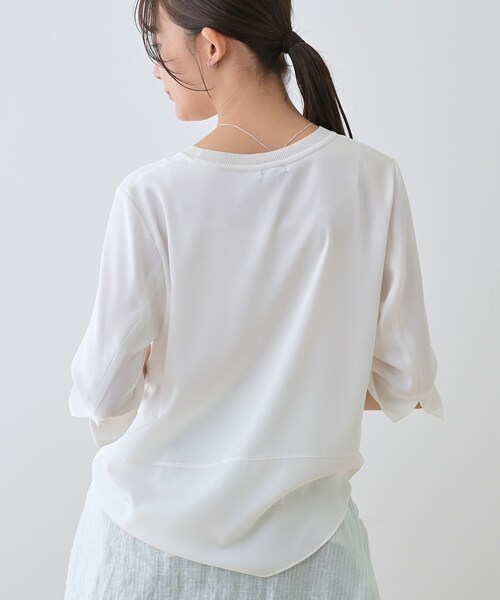 ブラウス シャツ 「洗える／5分袖」シルク風素材オフィスブラウス レディース INDIVI ブラウス シャツ 「洗える／5分袖」シルク風素材オフィス