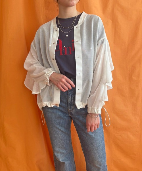 LHELBIE(レルビエ)の「フリルスリーブメッシュブルゾン(ブルゾン・レディース・ブラウン/オフホワイト/ブラック・M)」の21枚目の写真