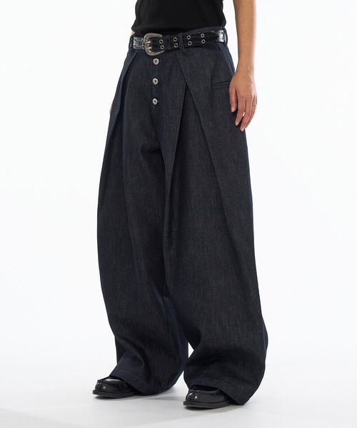 ウィッシュフォーエバー アソートクロスタックバギーパンツ ネイビーホワイト WISH FOR EVER パンツ ASSORT CROSS TUCK BAGGY SHORTS