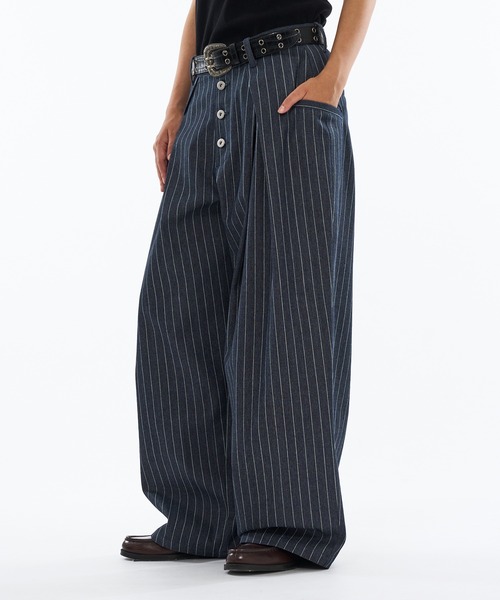 ウィッシュフォーエバー アソートクロスタックバギーパンツ ネイビーホワイト 新色追加】ASSORT CROSS TUCK BAGGY PANTS / アソートクロスタック