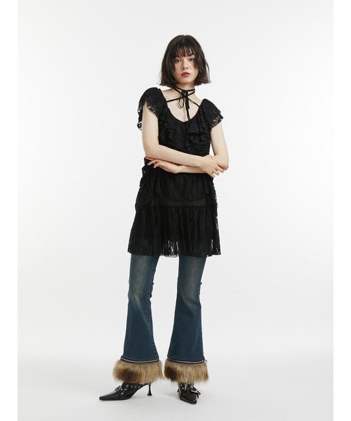 jouetie（ジュエティ）の「ファードッキングフィットフレアデニム（デニムパンツ・レディース・ブラック/ブルー・SMALL/MEDIUM）」の6枚目の写真