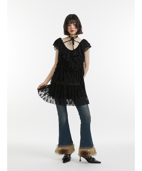 jouetie（ジュエティ）の「ファードッキングフィットフレアデニム（デニムパンツ・レディース・ブラック/ブルー・SMALL/MEDIUM）」の8枚目の写真