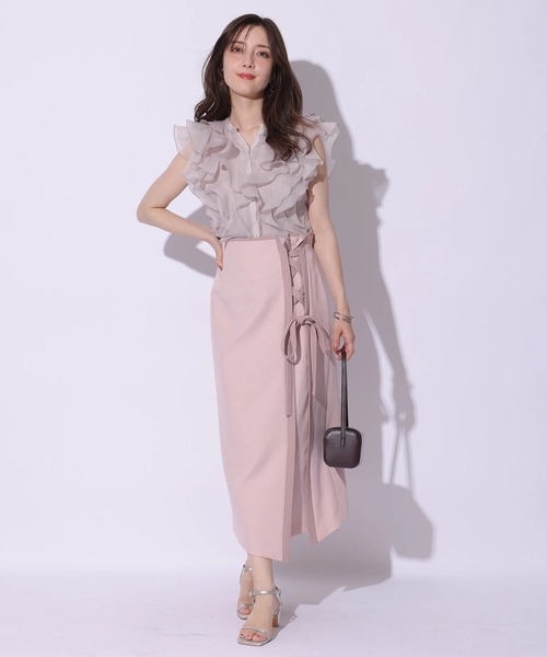 Apuweiser-riche（アプワイザーリッシェ）の「配色レースアップスカート（スカート・レディース・ピンク・0/1/2）」の5枚目の写真