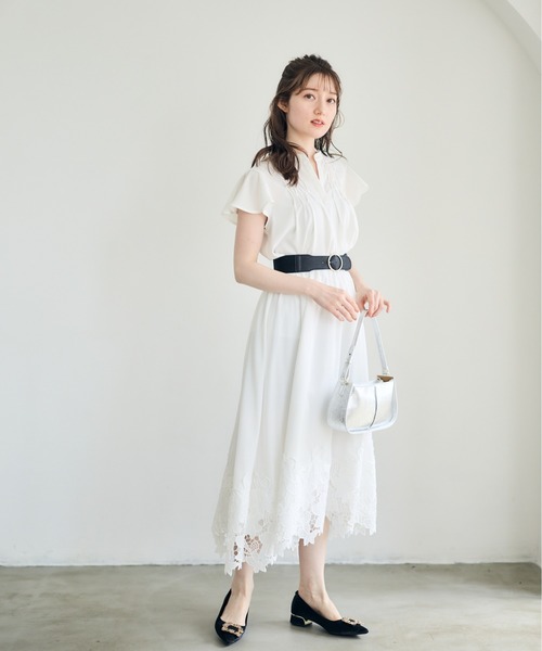 12Twelve Agenda（トゥエルブ　アジェンダ）の「裾刺繍ドッキングスカート（スカート・レディース・オフホワイト/ブラック・M）」の6枚目の写真