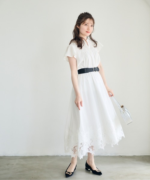 12Twelve Agenda（トゥエルブ　アジェンダ）の「裾刺繍ドッキングスカート（スカート・レディース・オフホワイト/ブラック・M）」の7枚目の写真