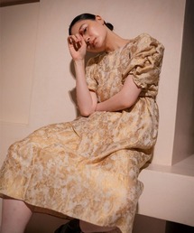 【ANDRESD】bubble sleeve jacquard dress［バブルスリーブジャガードドレス］