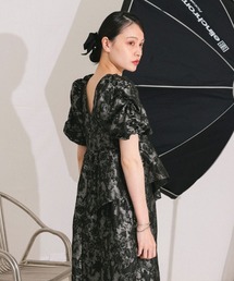 【ANDRESD】bubble sleeve jacquard dress［バブルスリーブジャガードドレス］