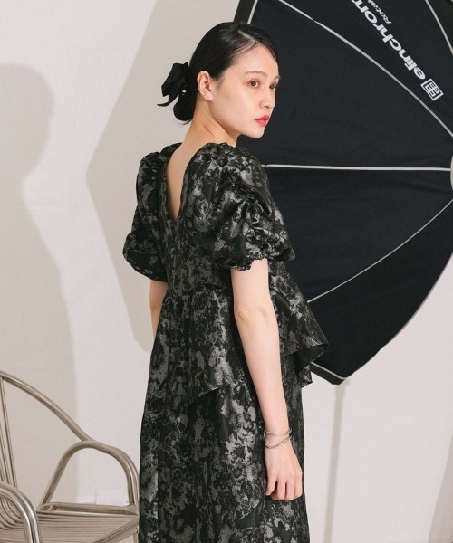 セール】【ANDRESD】bubble sleeve jacquard dress［バブル
