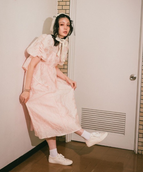 セール】【ANDRESD】bubble sleeve jacquard dress［バブル