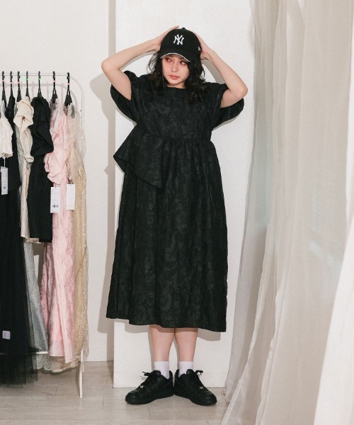 ANDRESD バブルスリーブ ピンクドレス bubble sleeve jacquard dress / バブルスリーブジャガード