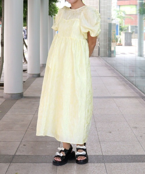 セール】【ANDRESD】bubble sleeve jacquard dress［バブル