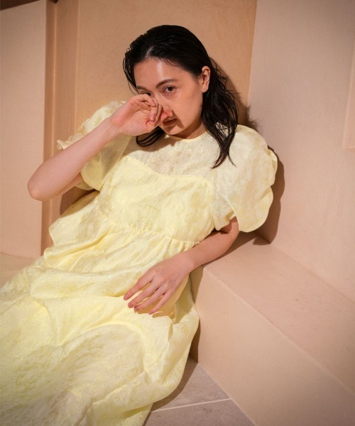 ANDRESD バブルスリーブジャカードロングドレス（ピンク） ANDRESED バブルスリーブジャガードドレス/pink ANDRESD