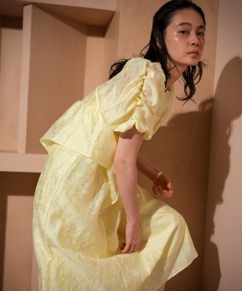 セール】【ANDRESD】bubble sleeve jacquard dress［バブル