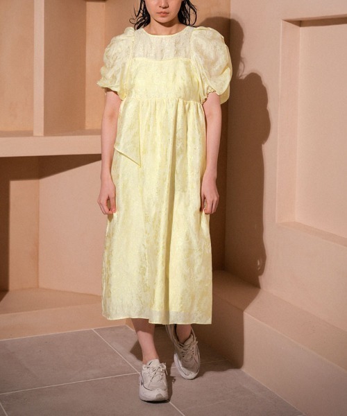 セール】【ANDRESD】bubble sleeve jacquard dress［バブルスリーブ