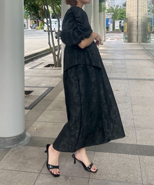 セール】【ANDRESD】bubble sleeve jacquard dress［バブル
