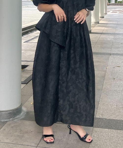 DONOBAN（ドノバン）の「【ANDRESD】bubble sleeve jacquard dress［バブルスリーブジャガードドレス］（ドレス・レディース・グレー/ピンク/ブラック/イエロー/ベージュ/ライトグレー・L/M/S）」の12枚目の写真