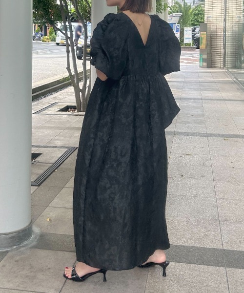 セール】【ANDRESD】bubble sleeve jacquard dress［バブル