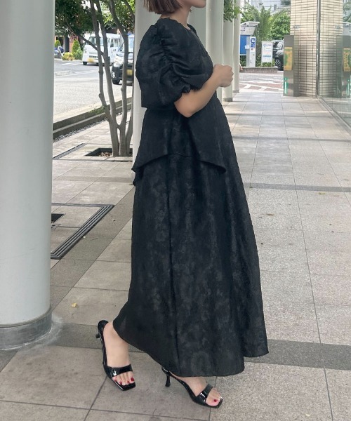 セール】【ANDRESD】bubble sleeve jacquard dress［バブル