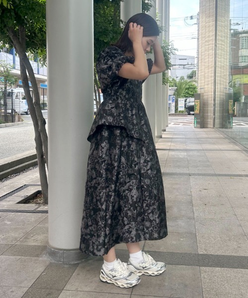 セール】【ANDRESD】bubble sleeve jacquard dress［バブル