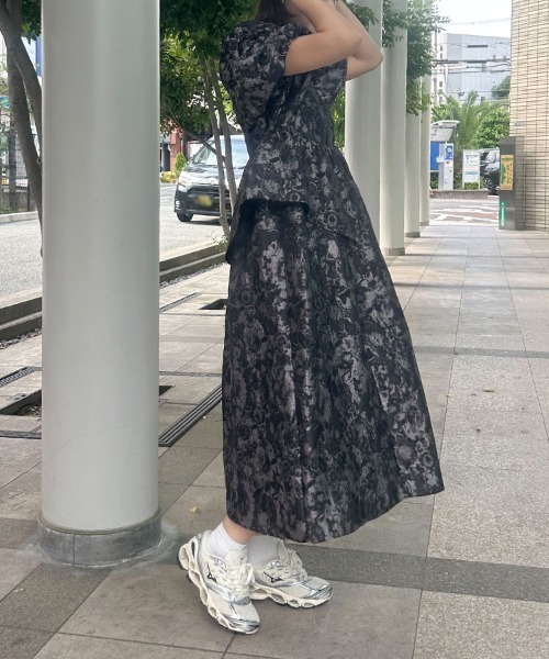 ANDRESD バブルスリーブジャガードドレス S セール】バブルスリーブジャガードドレス / bubble sleeve jacquard