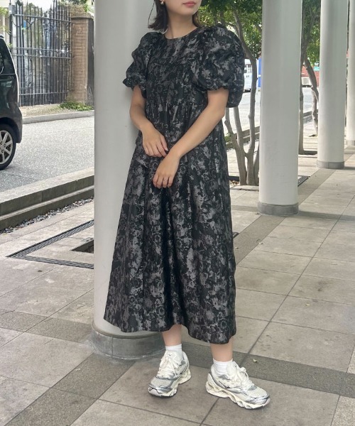 【ANDRESD】バブルスリーブジャガードドレス ANDRESD ドレス bubble sleeve jacquard dress / バブルスリーブ