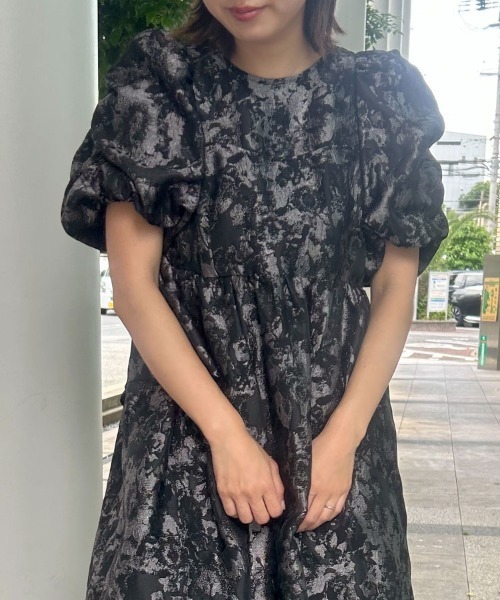 DONOBAN（ドノバン）の「【ANDRESD】bubble sleeve jacquard dress［バブルスリーブジャガードドレス］（ドレス・レディース・グレー/ピンク/ブラック/イエロー/ベージュ/ライトグレー・L/M/S）」の20枚目の写真