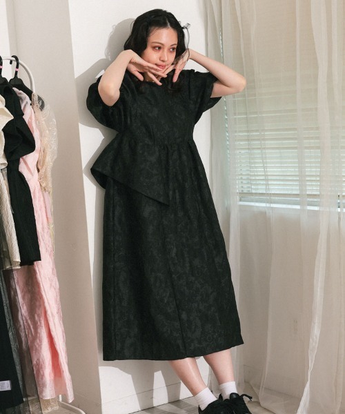 セール】【ANDRESD】bubble sleeve jacquard dress［バブル