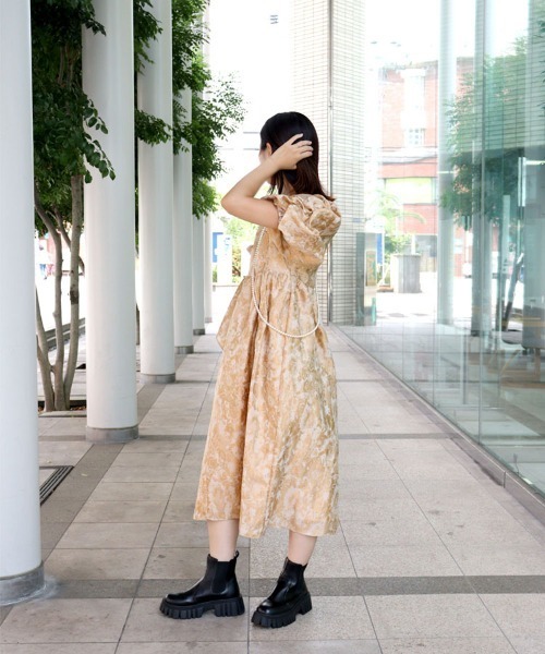 【ANDRESD】バブルスリーブジャガードドレス ANDRESD ドレス bubble sleeve jacquard dress / バブルスリーブ