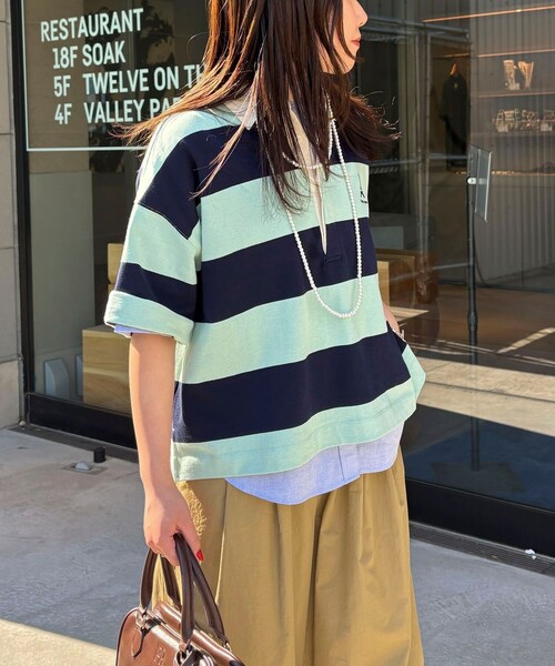 tシャツ ワンポイント刺繍半袖ラガーシャツ レディース ワンポイント刺繍半袖ラガーシャツ（5-0021-3-23-007）｜fredy