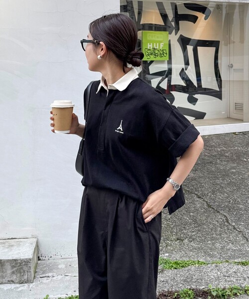 fredy emue（フレディエミュ）の「ワンポイント刺繍半袖ラガーシャツ（Tシャツ/カットソー・レディース・ライトグレー/グリーン系その他/ホワイト系その他/ブラック・38）」の3枚目の写真