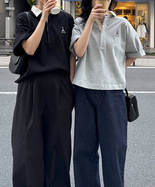 fredy emue（フレディエミュ）の「ワンポイント刺繍半袖ラガーシャツ（Tシャツ/カットソー・レディース・ライトグレー/グリーン系その他/ホワイト系その他/ブラック・38）」の10枚目の写真